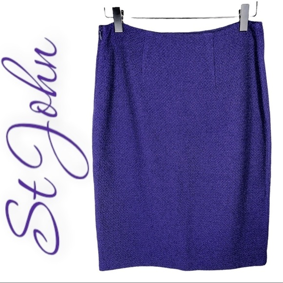 ST. JOHN Santana Wool Blend Purple Pencil Skirt, Size 4 - Picture 6 of 15